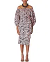 CAROLINA HERRERA CAROLINA HERRERA OFF SHOULDER PUFF SLEEVE RUCHED MIDI DRESS