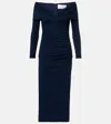 Carolina Herrera Off-the-shoulder Ruched Midi Dress In Blue