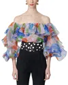 Carolina Herrera Off-shoulder Ruffle Balloon Sleeve Silk Top In Pink