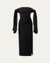 Carolina Herrera Off-shoulder Tie Draped Midi Dress In Black
