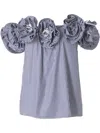 Carolina Herrera Ruffled Off-the-shoulder Striped Cotton-poplin Top In Blue