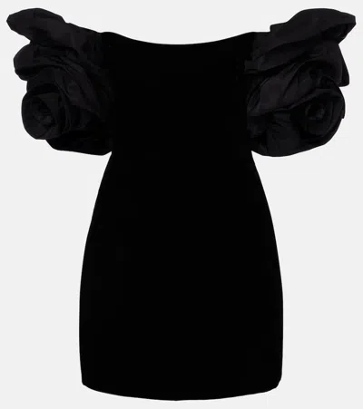 Carolina Herrera Off-shoulder Rosette Velvet Mini Dress In Black