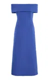 Carolina Herrera Off-the-shoulder Bi-stretch Wool Tailored Dress In Blue