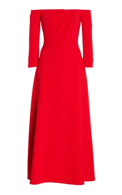 Carolina Herrera Gathered Off-the-shoulder 3/4-sleeve Midi Dress In Herrera Red