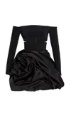 Carolina Herrera Off-the-shoulder Draped Mini Dress In Black