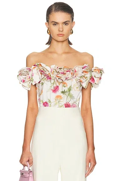 Carolina Herrera Off The Shoulder Flower Top In Multi