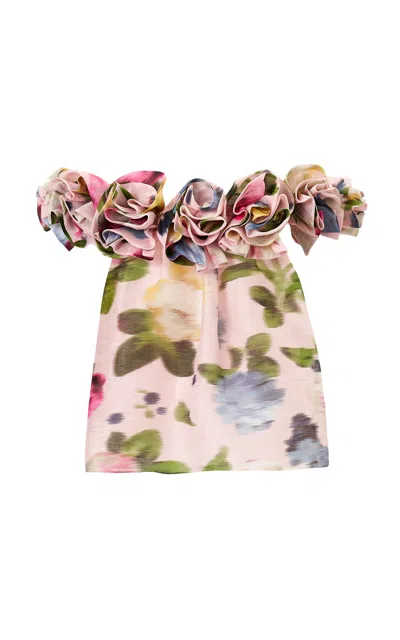 Carolina Herrera Off-the-shoulder Garden Floral Linen-silk Top In Pink