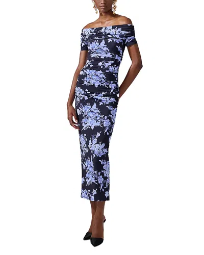Carolina Herrera Off-the-shoulder Gathered Midi Dress In Midnight Multi