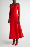Carolina Herrera Draped Long-sleeve Off-the-shoulder Trumpet Gown In Herrera Red