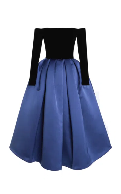 Carolina Herrera Off-the-shoulder Midi Dress In Navy