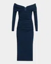Carolina Herrera Off-the-shoulder Ruched Midi Dress In Blue