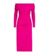 Carolina Herrera Ruched Off-the-shoulder Jersey Midi Dress In Pink