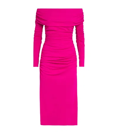 CAROLINA HERRERA OFF-THE-SHOULDER RUCHED MIDI DRESS