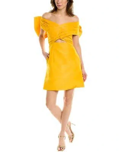 Pre-owned Carolina Herrera Off-the-shoulder Silk Mini Dress Women's In Yellow