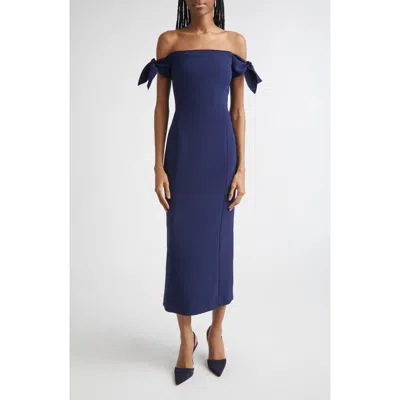 Carolina Herrera Off The Shoulder Stretch Crepe Column Dress In Blue