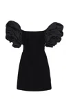 Carolina Herrera Off-the-shoulder Stretch Velvet Mini Dress In Black