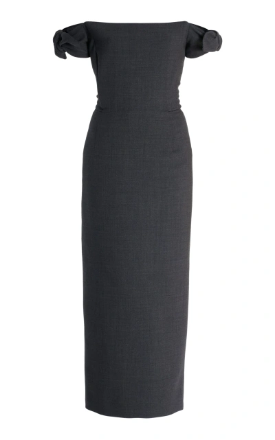 Carolina Herrera Off-the-shoulder Stretch-wool Midi Dress In Melange Grey