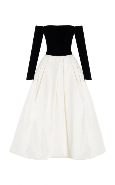 Carolina Herrera Off-the-shoulder Velvet Midi Dress In Black,white