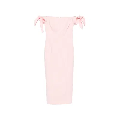 Carolina Herrera Off-shoulder Bow-detail Midi Dress In Pink