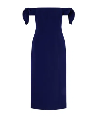 Carolina Herrera Off-the-shoulder Crepe Midi Dress In Multi