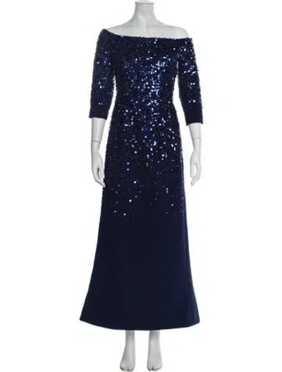Pre-owned Carolina Herrera Off-the-shoulder Long Dress In Blue