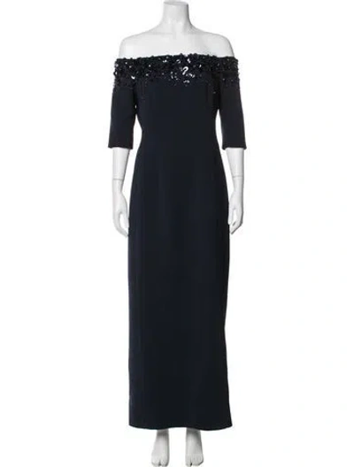 Pre-owned Carolina Herrera Off-the-shoulder Long Dress In Blue