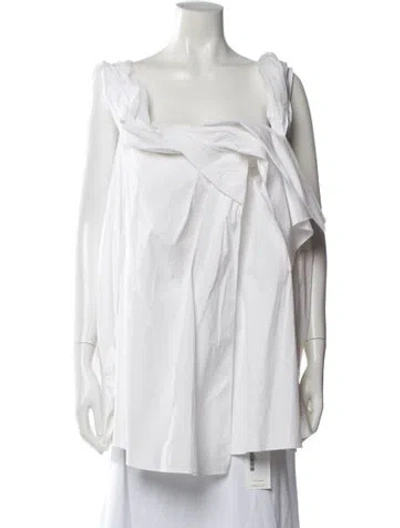 Pre-owned Carolina Herrera Off-the-shoulder Long Sleeve Blouse In White
