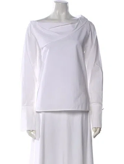 Pre-owned Carolina Herrera Off-the-shoulder Long Sleeve Blouse In White