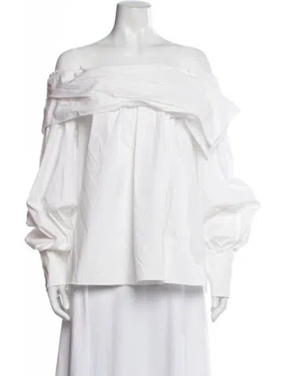 Pre-owned Carolina Herrera Off-the-shoulder Long Sleeve Blouse In White