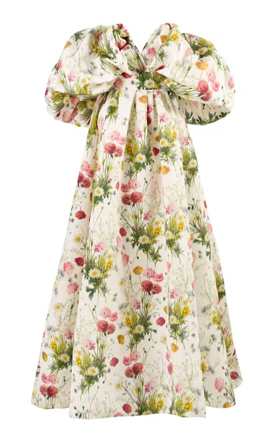 Carolina Herrera Off-the-shoulder Meadow Floral Silk Faille Gown In Pink