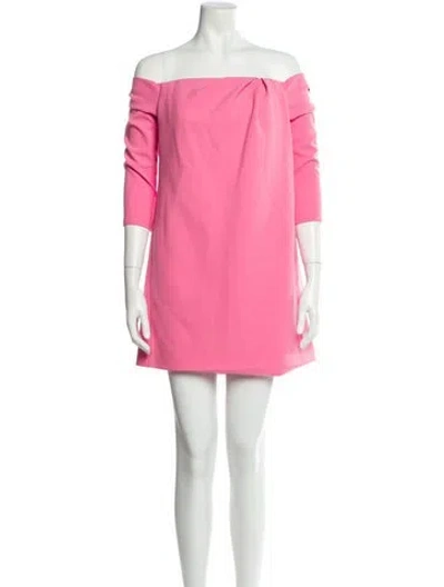 Pre-owned Carolina Herrera Off-the-shoulder Mini Dress In Pink