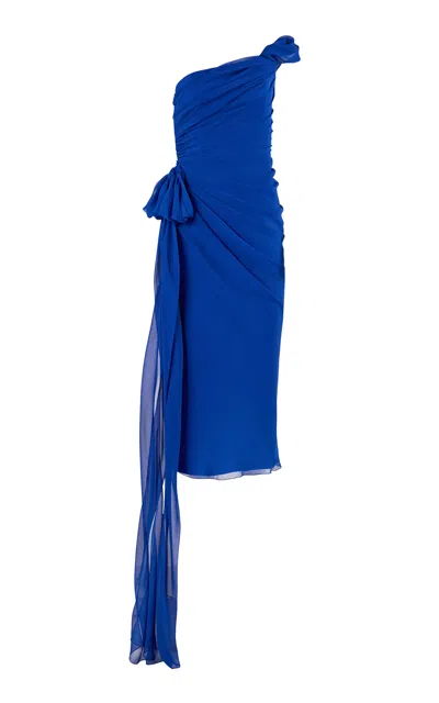 Carolina Herrera Off-the-shoulder Silk Chiffon Midi Dress In Blue