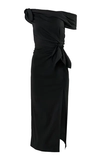 Carolina Herrera Off-the-shoulder Stretch Cotton Suiting Midi Dress In Black