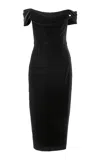 Carolina Herrera Off-the-shoulder Stretch Velvet Midi Dress In Black