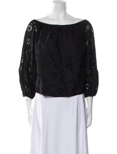 Pre-owned Carolina Herrera Off-the-shoulder Three-quarter Sleeve Blouse In Black