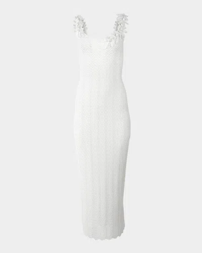 Carolina Herrera Olive Branch Embroidered Wavy Knit Maxi Dress In White