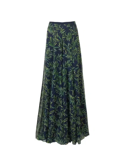 Carolina Herrera Olive Branch-print Extra-wide Leg Iris Pants In Multi