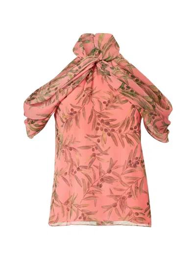 Carolina Herrera Olive Branch-print Halterneck Top In Multi