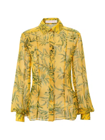 Carolina Herrera Olive Branch-print Shirt In Yellow