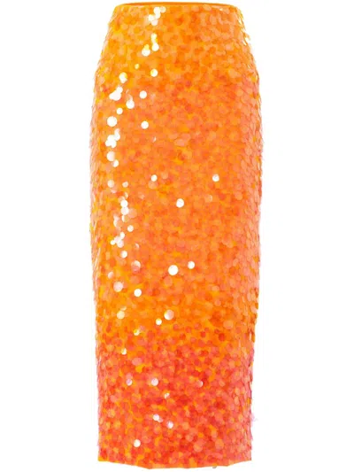 Carolina Herrera Ombré-effect Sequinned Midi Skirt In Orange