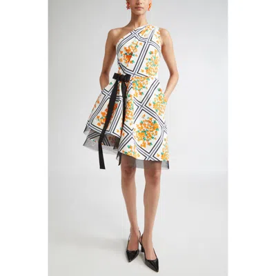 Carolina Herrera One-shoulder Asymmetric Faille Minidress In Multi