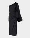 Carolina Herrera One-shoulder Balloon-sleeve Midi Dress In Black