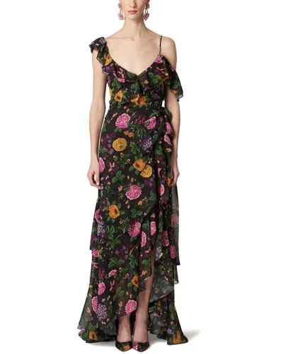 Carolina Herrera One Shoulder Cap Sleeve Ruffle Gown In Black