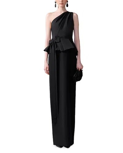 Carolina Herrera One-shoulder Peplum Column Gown With Bow In Black