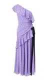 Carolina Herrera One-shoulder Dot-print Double Crepe De Chine Midi Dress In Purple