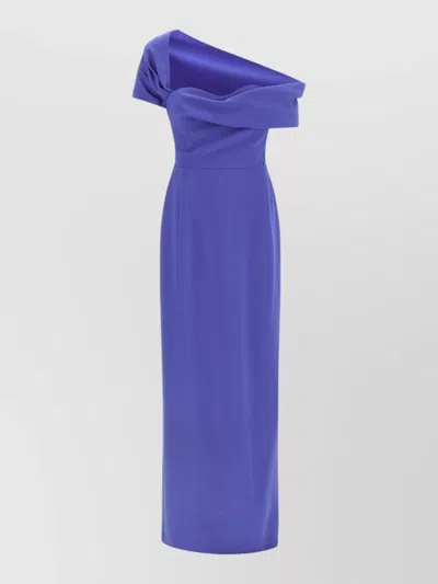 Carolina Herrera One Shoulder Draped Maxi Dress Side Slit In Purple