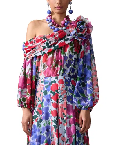 Carolina Herrera One Shoulder Draped Top In Multi
