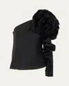 Carolina Herrera Asymmetric Rosette-detailed Silk Top In Black