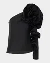 Carolina Herrera Asymmetric Rosette-detailed Silk Top In Black