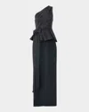 Carolina Herrera One-shoulder Peplum Column Gown With Bow In Black